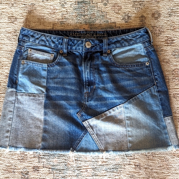 AEO American Eagle Hi-Rise Festival Mini Denim Jean Skirt Sz 8 - Picture 1 of 7